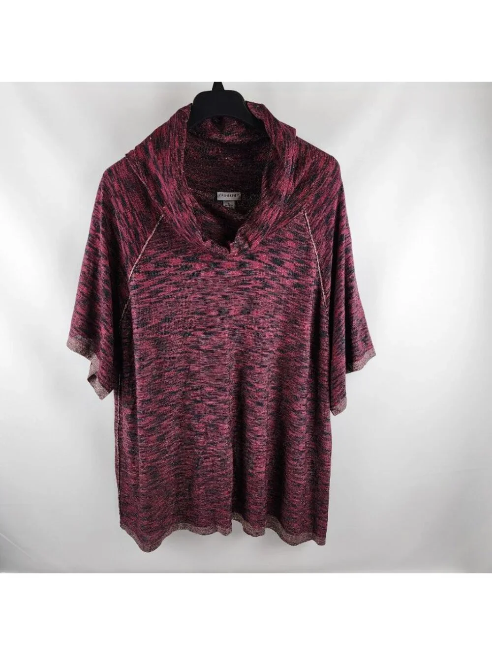 Catherines Tunic Cowl Neck Long Sleeve Black Burgundy Plus Size 2X 22/24W NWT